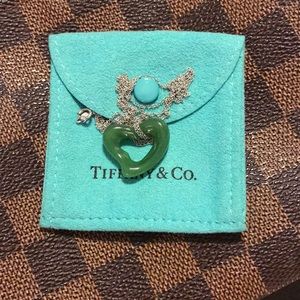 Tiffany & Co. Green Jade Open Heart Pendant Neck.